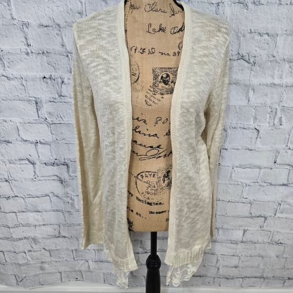 AB Studio open cardigan Sz XL long sleeve beige casual sweater A8 - Picture 1 of 3